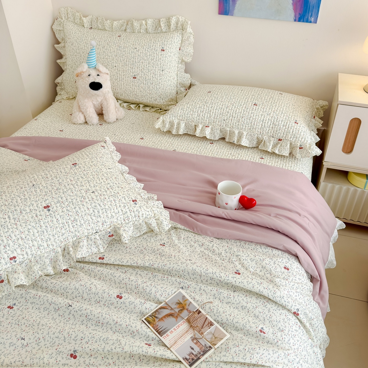 91家纺网 家纺一手货源 找家纺 归属 2026春夏新款古法仿棉床盖夏被四件套夏凉被空调被系列 西柚樱桃