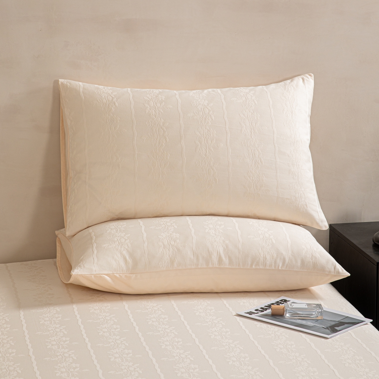 眠博士 2026新款60水洗立体提花单枕套 枕套单件 枕套-花间梦-奶白