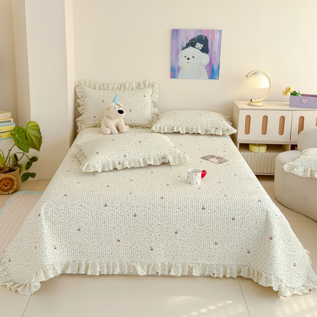 91家纺网 家纺一手货源 找家纺 归属 2026春夏新款古法仿棉床盖夏被四件套夏凉被空调被系列 西柚樱桃