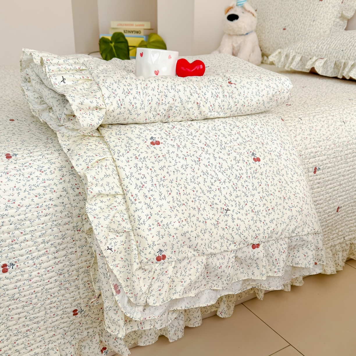 91家纺网 家纺一手货源 找家纺 归属 2026春夏新款古法仿棉床盖夏被四件套夏凉被空调被系列 西柚樱桃