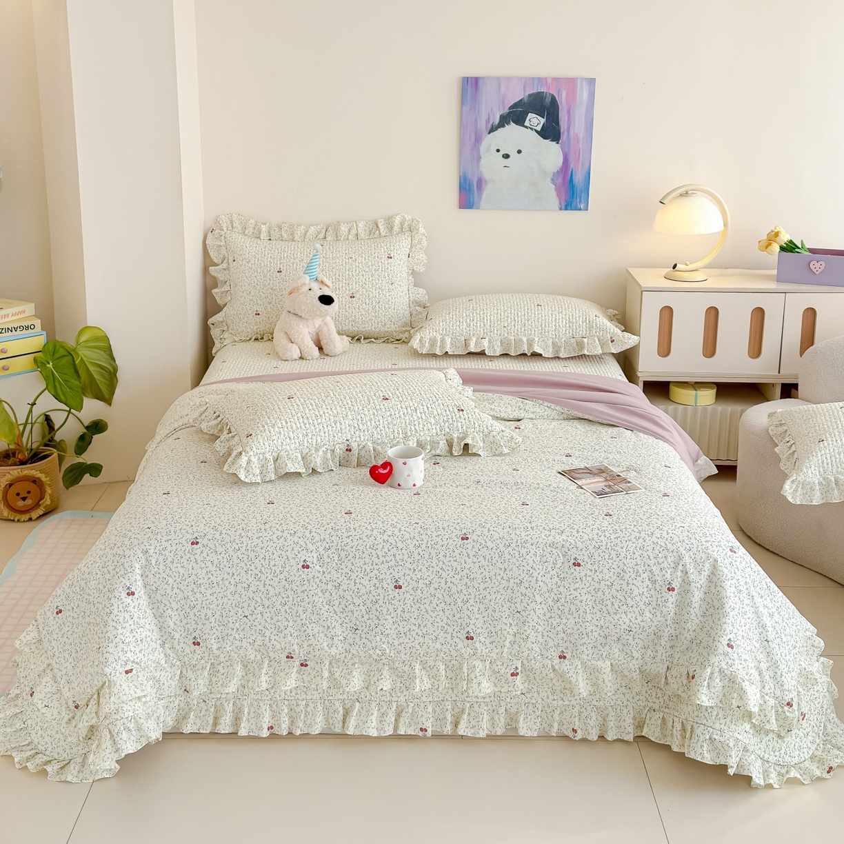 91家纺网 家纺一手货源 找家纺 归属 2026春夏新款古法仿棉床盖夏被四件套夏凉被空调被系列 西柚樱桃