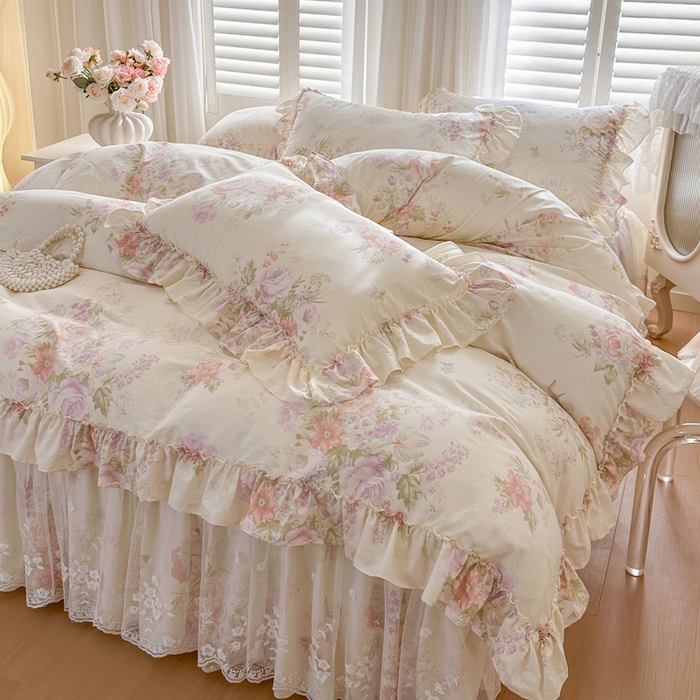 91家纺网 家纺一手货源 找家纺 瑞宝 2026新款春款全棉印花床裙四件套【控价265起 各平台严格控价:所有尺寸在扣除店铺优惠券后利润不得少于70(包含活动期)】 美林意境