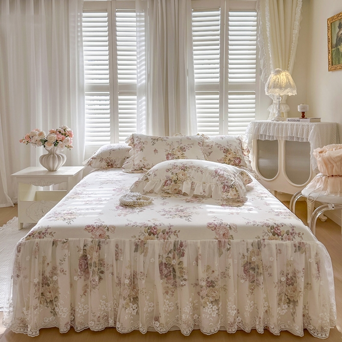 91家纺网 家纺一手货源 找家纺 瑞宝 2026新款春款全棉印花床裙四件套【控价265起 各平台严格控价:所有尺寸在扣除店铺优惠券后利润不得少于70(包含活动期)】 花时