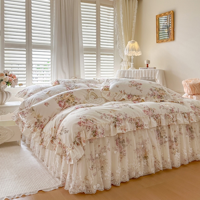 91家纺网 家纺一手货源 找家纺 瑞宝 2026新款春款全棉印花床裙四件套【控价265起 各平台严格控价:所有尺寸在扣除店铺优惠券后利润不得少于70(包含活动期)】 花时