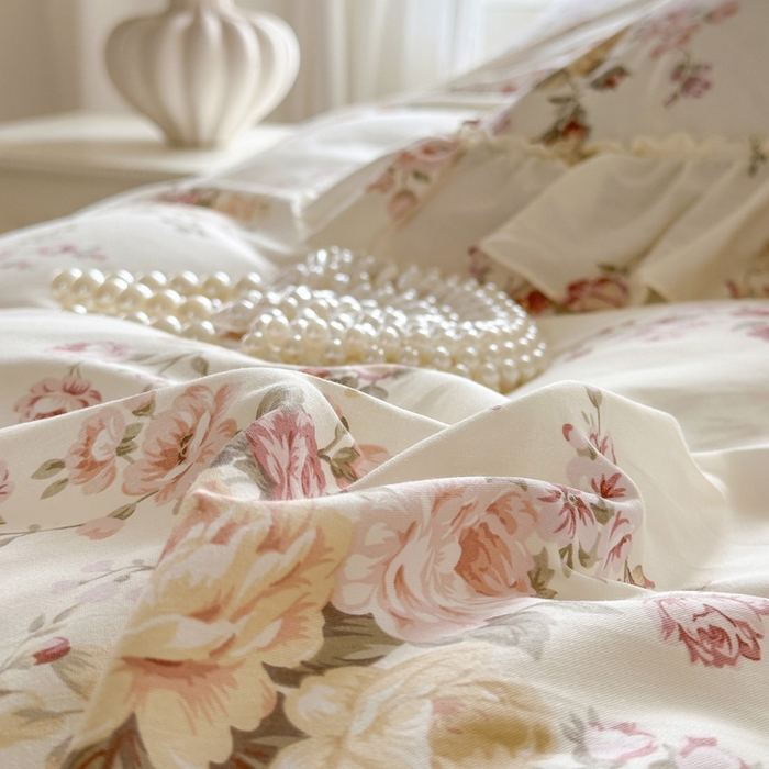 91家纺网 家纺一手货源 找家纺 瑞宝 2026新款春款全棉印花床裙四件套【控价265起 各平台严格控价:所有尺寸在扣除店铺优惠券后利润不得少于70(包含活动期)】 花时