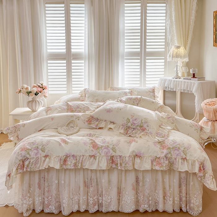 91家纺网 家纺一手货源 找家纺 瑞宝 2026新款春款全棉印花床裙四件套【控价265起 各平台严格控价:所有尺寸在扣除店铺优惠券后利润不得少于70(包含活动期)】 美林意境