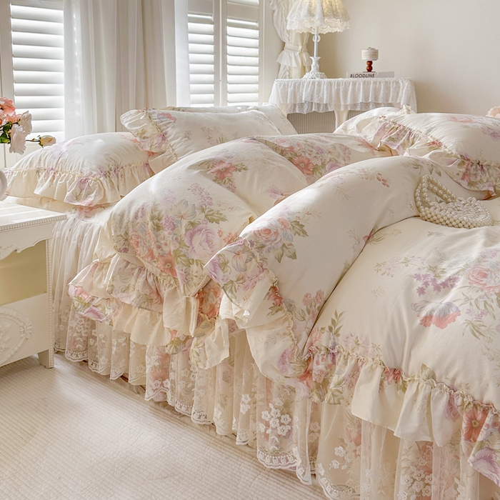 91家纺网 家纺一手货源 找家纺 瑞宝 2026新款春款全棉印花床裙四件套【控价265起 各平台严格控价:所有尺寸在扣除店铺优惠券后利润不得少于70(包含活动期)】 美林意境