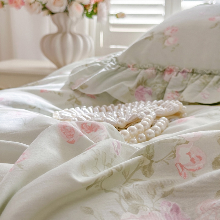 91家纺网 家纺一手货源 找家纺 瑞宝 2026新款春款全棉印花床裙四件套【控价265起 各平台严格控价:所有尺寸在扣除店铺优惠券后利润不得少于70(包含活动期)】 春田绿