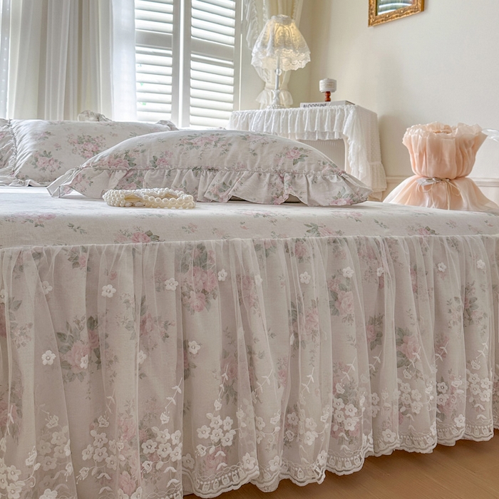 91家纺网 家纺一手货源 找家纺 瑞宝 2026新款春款全棉印花床裙四件套【控价265起 各平台严格控价:所有尺寸在扣除店铺优惠券后利润不得少于70(包含活动期)】 漫步花庭