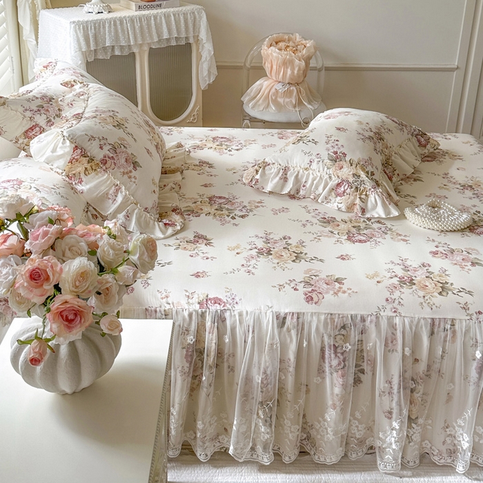 91家纺网 家纺一手货源 找家纺 瑞宝 2026新款春款全棉印花床裙四件套【控价265起 各平台严格控价:所有尺寸在扣除店铺优惠券后利润不得少于70(包含活动期)】 花时