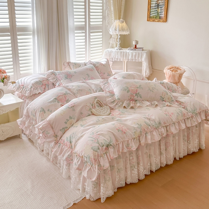 91家纺网 家纺一手货源 找家纺 瑞宝 2026新款春款全棉印花床裙四件套【控价265起 各平台严格控价:所有尺寸在扣除店铺优惠券后利润不得少于70(包含活动期)】 那年花开