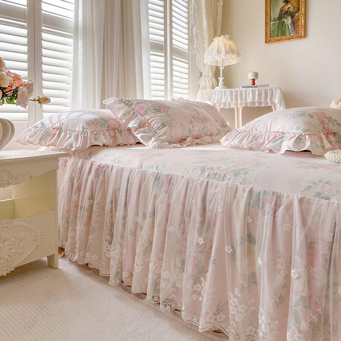 91家纺网 家纺一手货源 找家纺 瑞宝 2026新款春款全棉印花床裙四件套【控价265起 各平台严格控价:所有尺寸在扣除店铺优惠券后利润不得少于70(包含活动期)】 那年花开