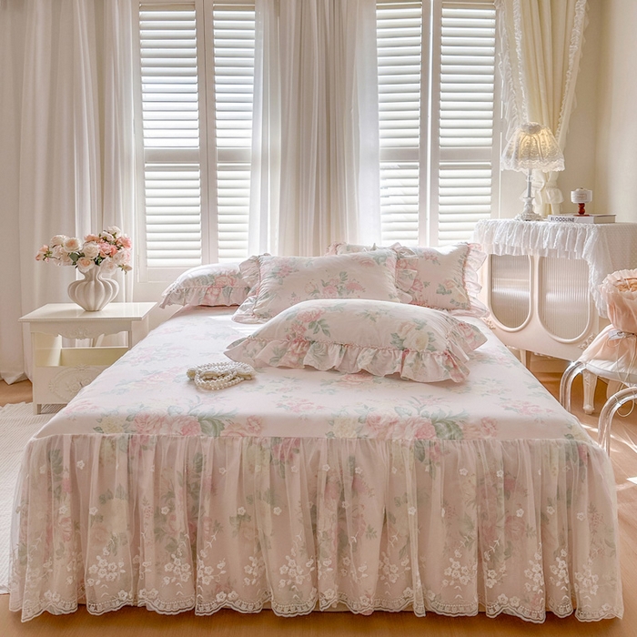 91家纺网 家纺一手货源 找家纺 瑞宝 2026新款春款全棉印花床裙四件套【控价265起 各平台严格控价:所有尺寸在扣除店铺优惠券后利润不得少于70(包含活动期)】 那年花开