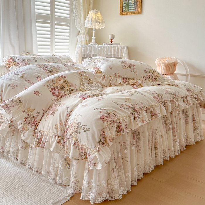 91家纺网 家纺一手货源 找家纺 瑞宝 2026新款春款全棉印花床裙四件套【控价265起 各平台严格控价:所有尺寸在扣除店铺优惠券后利润不得少于70(包含活动期)】 花时