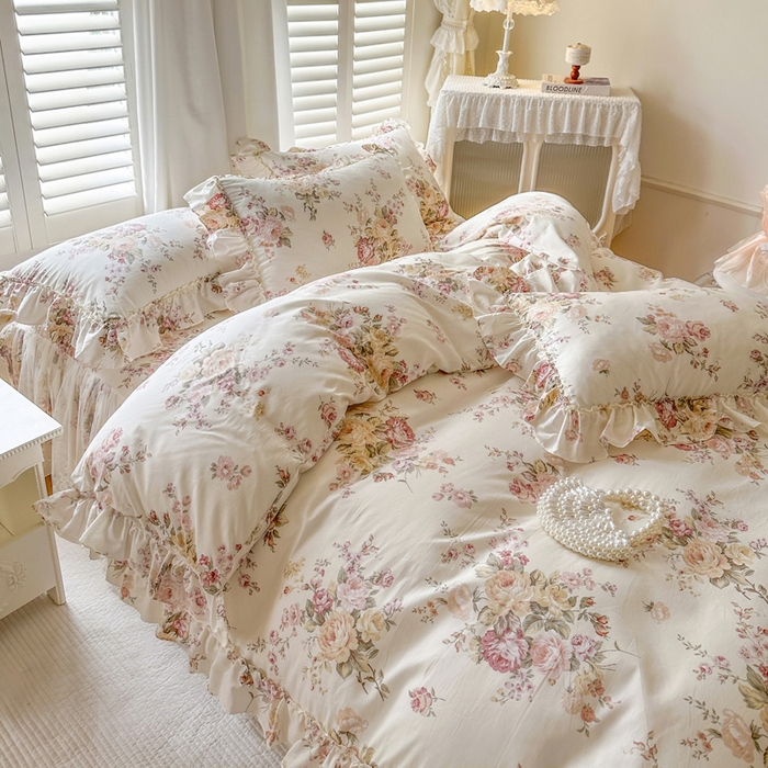 91家纺网 家纺一手货源 找家纺 瑞宝 2026新款春款全棉印花床裙四件套【控价265起 各平台严格控价:所有尺寸在扣除店铺优惠券后利润不得少于70(包含活动期)】 花时