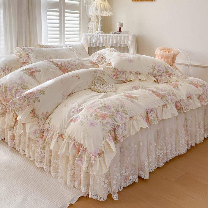 91家纺网 家纺一手货源 找家纺 瑞宝 2026新款春款全棉印花床裙四件套【控价265起 各平台严格控价:所有尺寸在扣除店铺优惠券后利润不得少于70(包含活动期)】 美林意境