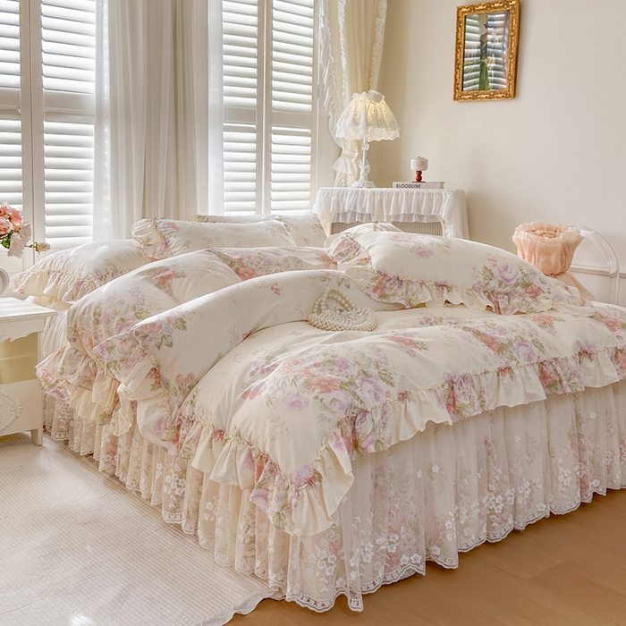 91家纺网 家纺一手货源 找家纺 瑞宝 2026新款春款全棉印花床裙四件套【控价265起 各平台严格控价:所有尺寸在扣除店铺优惠券后利润不得少于70(包含活动期)】 美林意境