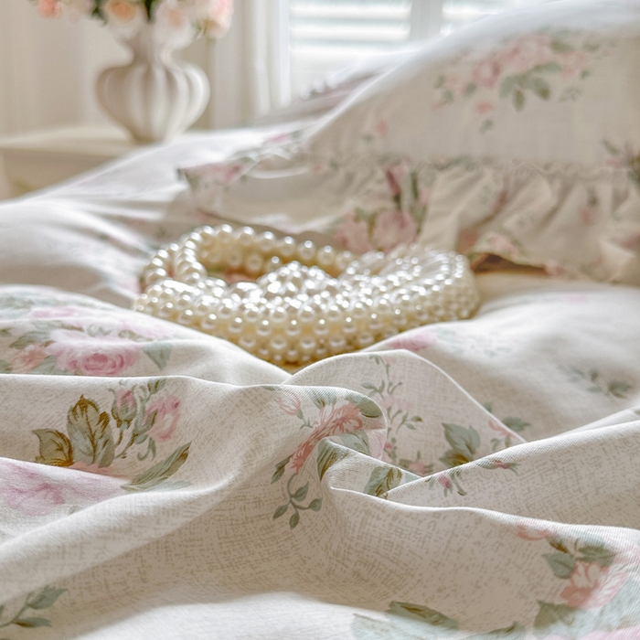 91家纺网 家纺一手货源 找家纺 瑞宝 2026新款春款全棉印花床裙四件套【控价265起 各平台严格控价:所有尺寸在扣除店铺优惠券后利润不得少于70(包含活动期)】 漫步花庭