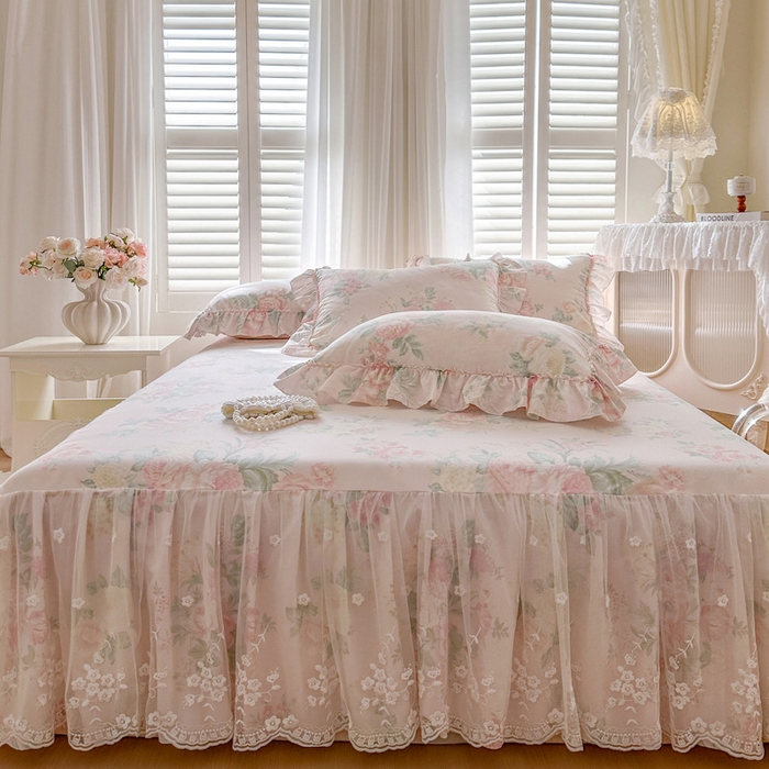 91家纺网 家纺一手货源 找家纺 瑞宝 2026新款春款全棉印花床裙四件套【控价265起 各平台严格控价:所有尺寸在扣除店铺优惠券后利润不得少于70(包含活动期)】 那年花开