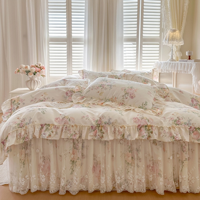 91家纺网 家纺一手货源 找家纺 瑞宝 2026新款春款全棉印花床裙四件套【控价265起 各平台严格控价:所有尺寸在扣除店铺优惠券后利润不得少于70(包含活动期)】 拉菲庄园