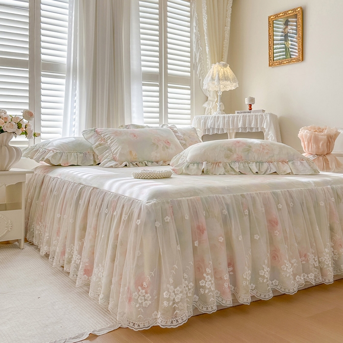 91家纺网 家纺一手货源 找家纺 瑞宝 2026新款春款全棉印花床裙四件套【控价265起 各平台严格控价:所有尺寸在扣除店铺优惠券后利润不得少于70(包含活动期)】 花悦美