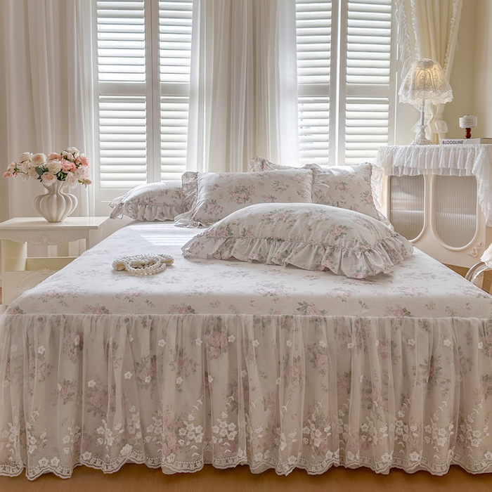 91家纺网 家纺一手货源 找家纺 瑞宝 2026新款春款全棉印花床裙四件套【控价265起 各平台严格控价:所有尺寸在扣除店铺优惠券后利润不得少于70(包含活动期)】 漫步花庭