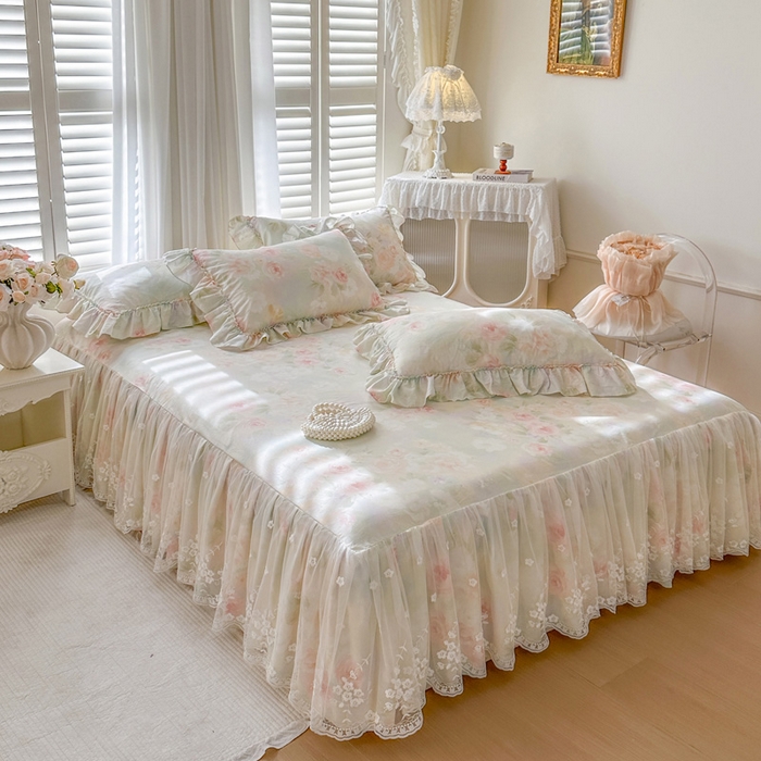 91家纺网 家纺一手货源 找家纺 瑞宝 2026新款春款全棉印花床裙四件套【控价265起 各平台严格控价:所有尺寸在扣除店铺优惠券后利润不得少于70(包含活动期)】 花悦美