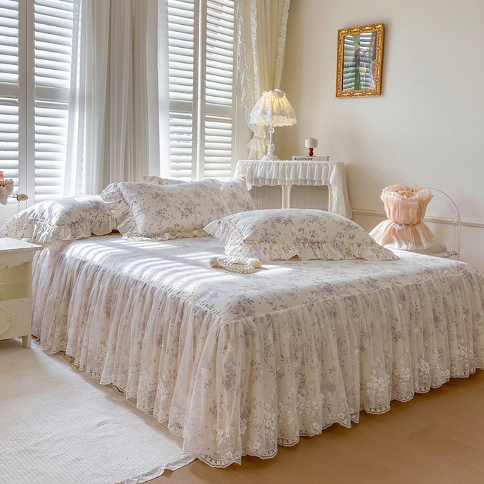 91家纺网 家纺一手货源 找家纺 瑞宝 2026新款春款全棉印花床裙四件套【控价265起 各平台严格控价:所有尺寸在扣除店铺优惠券后利润不得少于70(包含活动期)】 花蕾紫