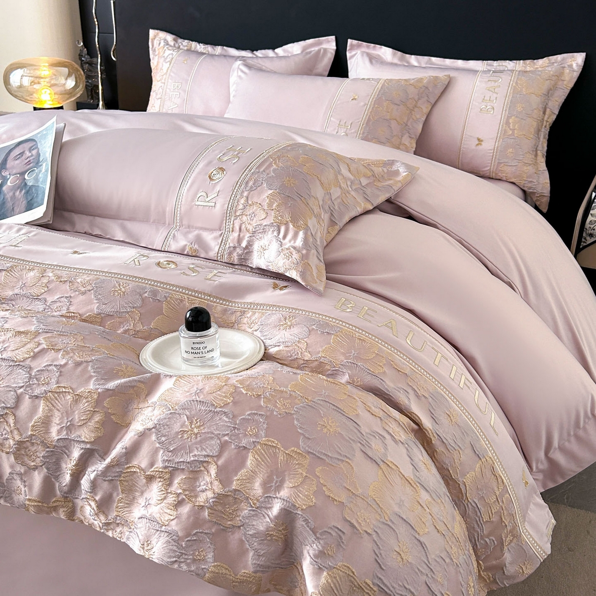 七七家纺 2026新款色织提花花田系列四件套 花田-樱花粉