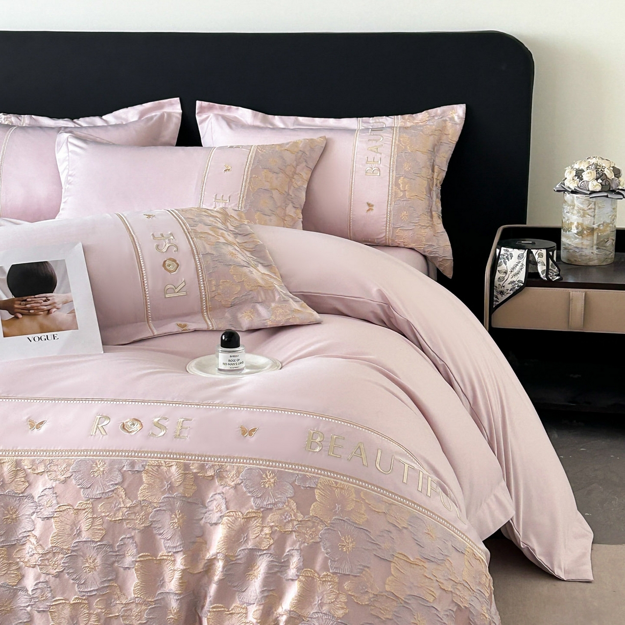 91家纺网 家纺一手货源 找家纺 七七家纺 2026新款色织提花花田系列四件套 花田-樱花粉