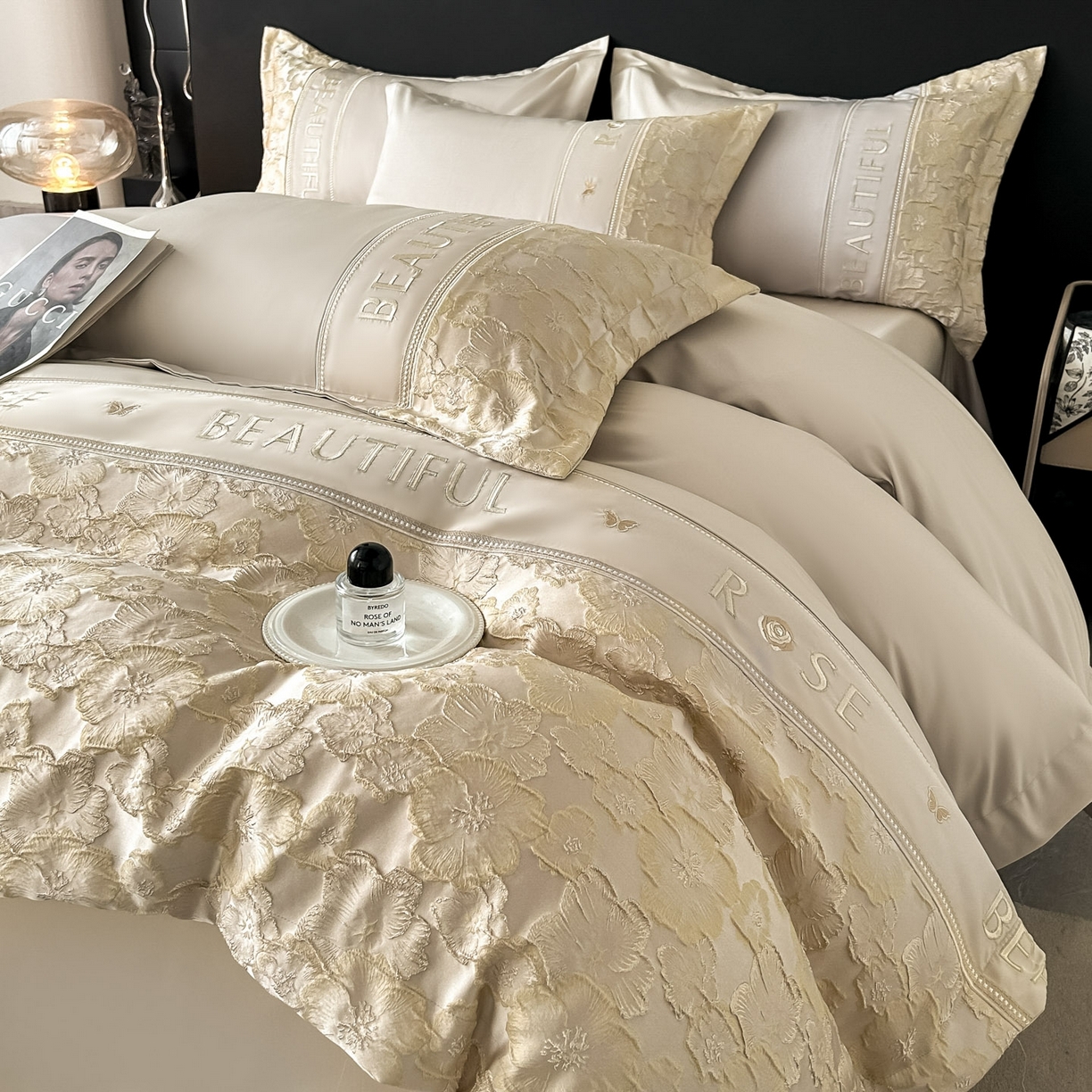 七七家纺 2026新款色织提花花田系列四件套 花田-香槟金