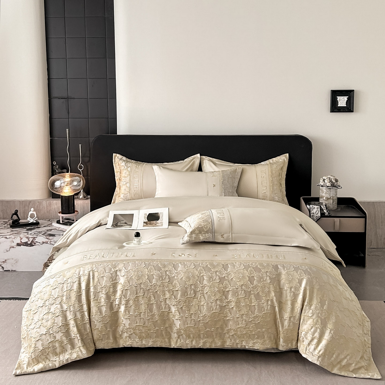 91家纺网 家纺一手货源 找家纺 七七家纺 2026新款色织提花花田系列四件套 花田-香槟金