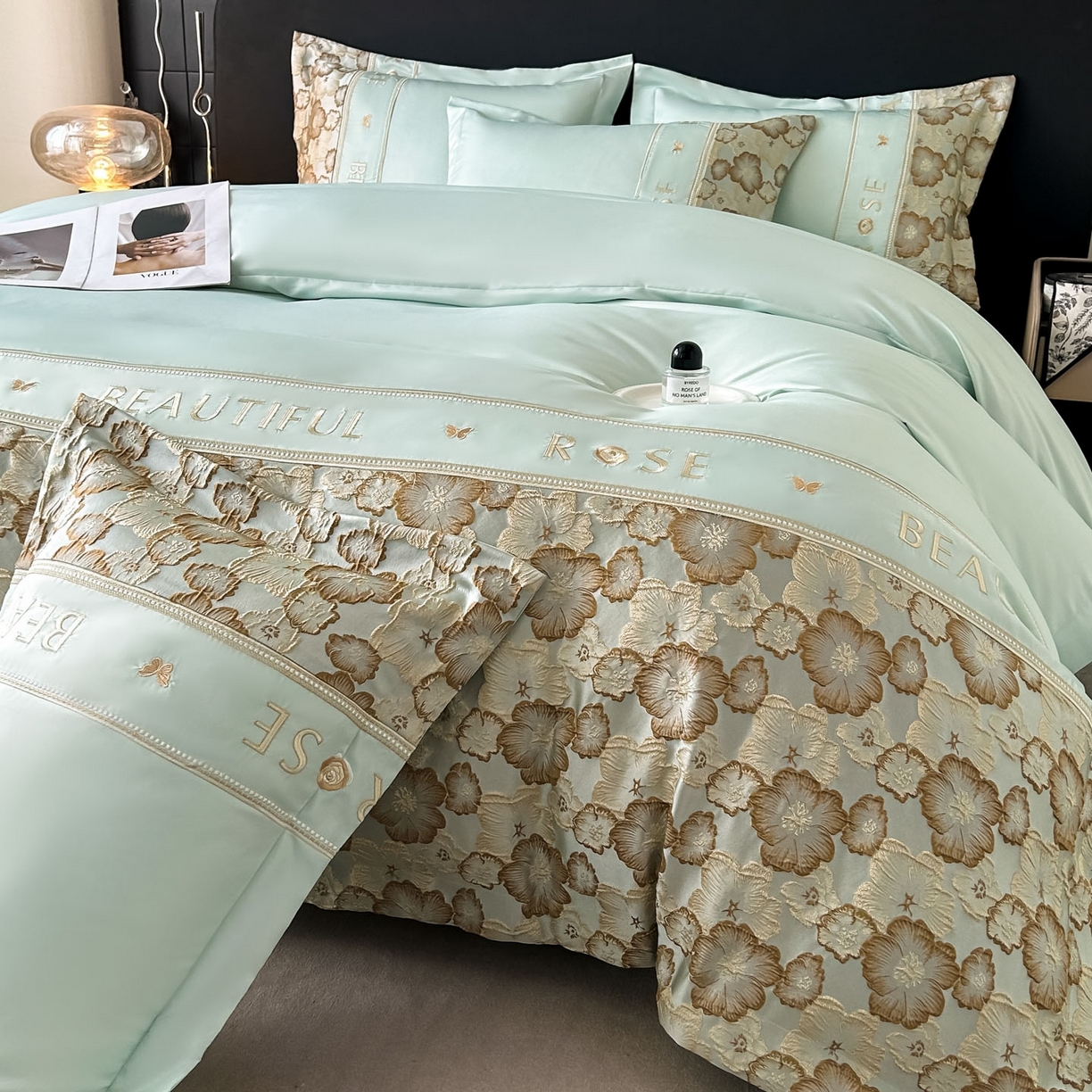 91家纺网 家纺一手货源 找家纺 七七家纺 2026新款色织提花花田系列四件套 花田-青柠绿