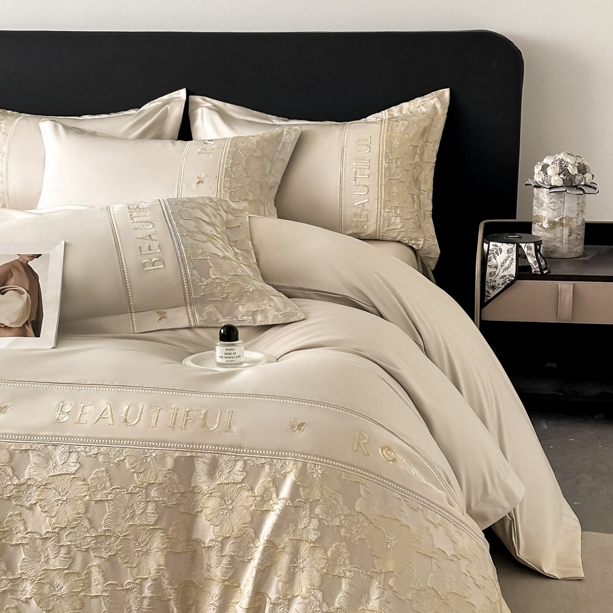 91家纺网 家纺一手货源 找家纺 七七家纺 2026新款色织提花花田系列四件套 花田-香槟金