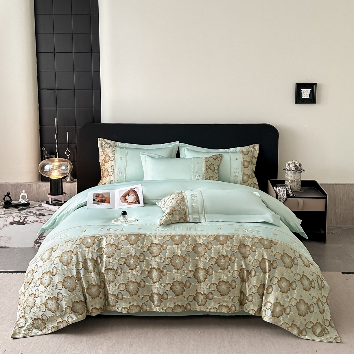 91家纺网 家纺一手货源 找家纺 七七家纺 2026新款色织提花花田系列四件套 花田-青柠绿