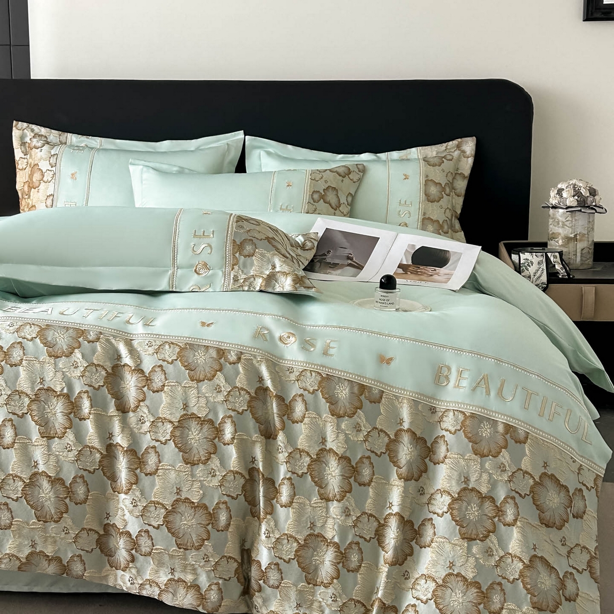 91家纺网 家纺一手货源 找家纺 七七家纺 2026新款色织提花花田系列四件套 花田-青柠绿