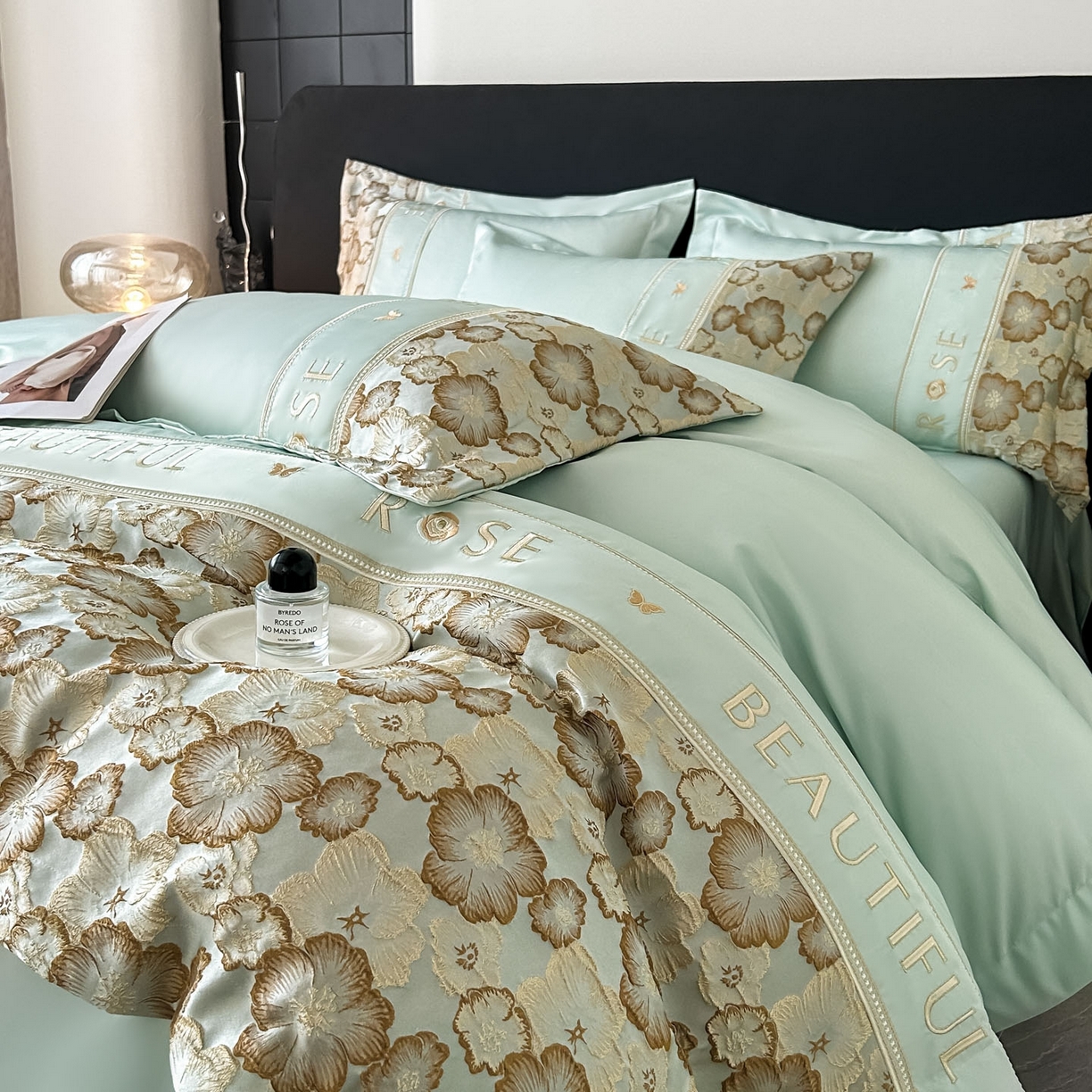 91家纺网 家纺一手货源 找家纺 七七家纺 2026新款色织提花花田系列四件套 花田-青柠绿