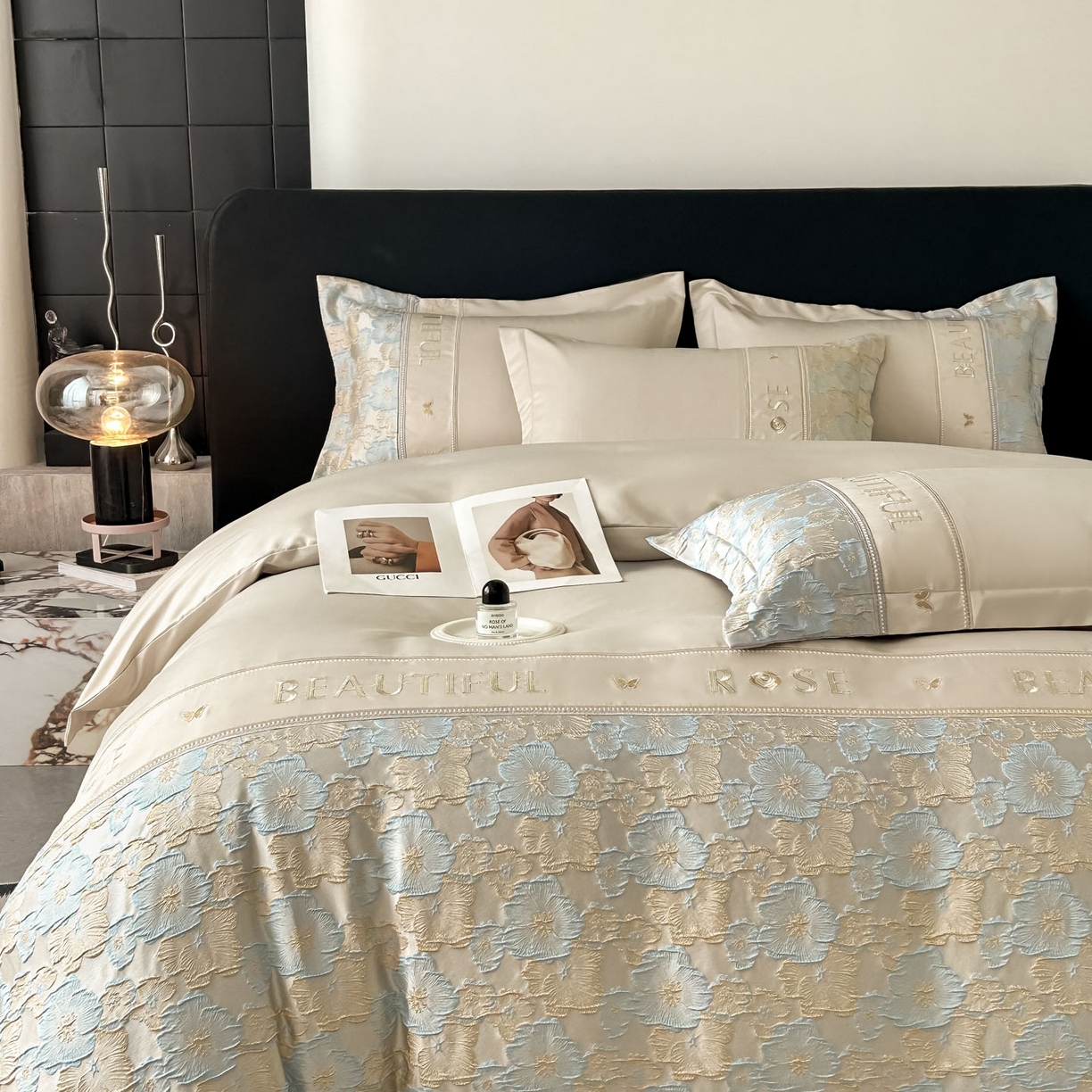 91家纺网 家纺一手货源 找家纺 七七家纺 2026新款色织提花花田系列四件套 花田-香槟蓝