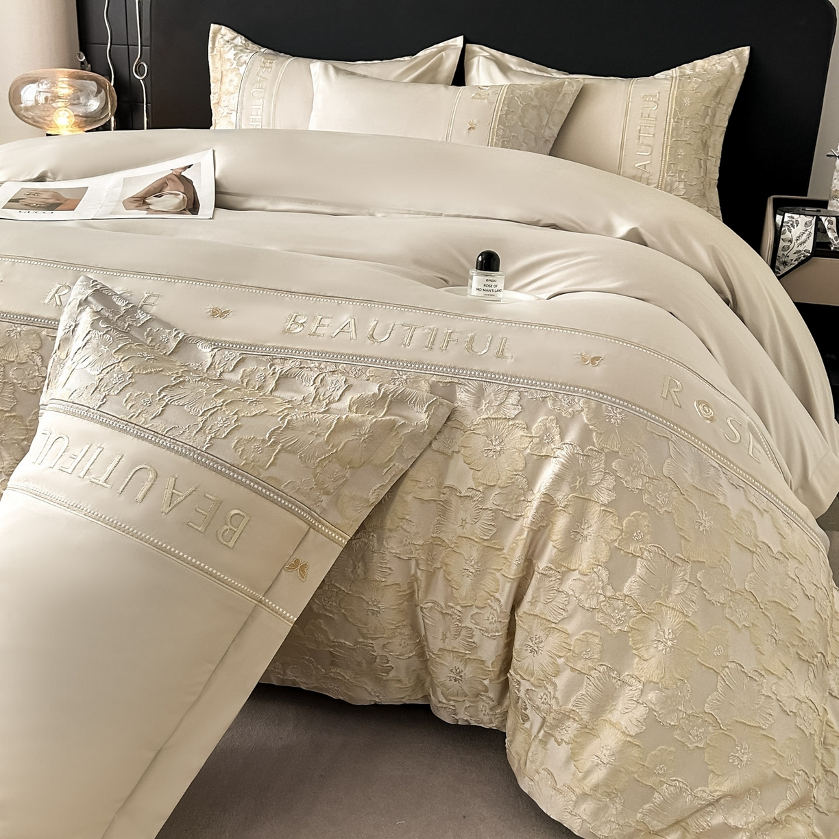 91家纺网 家纺一手货源 找家纺 七七家纺 2026新款色织提花花田系列四件套 花田-香槟金