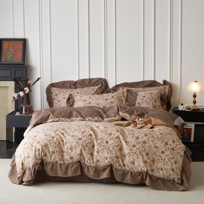 91家纺网 家纺一手货源 找家纺 （总）梦纤绒 2026新款高克重法式复古亚麻花边款四件套