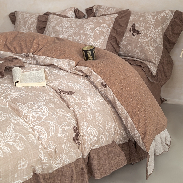 91家纺网 家纺一手货源 找家纺 （总）梦纤绒 2026新款高克重法式复古亚麻花边款四件套