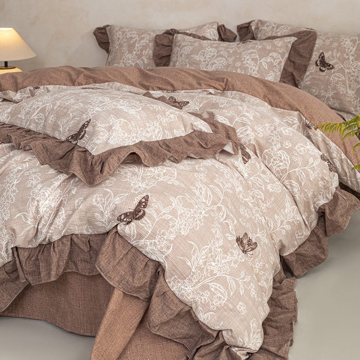 91家纺网 家纺一手货源 找家纺 （总）梦纤绒 2026新款高克重法式复古亚麻花边款四件套