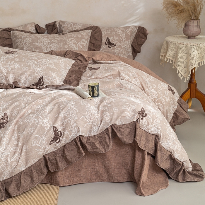 91家纺网 家纺一手货源 找家纺 （总）梦纤绒 2026新款高克重法式复古亚麻花边款四件套