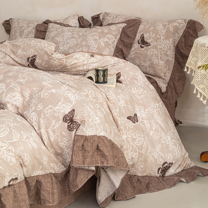 91家纺网 家纺一手货源 找家纺 （总）梦纤绒 2026新款高克重法式复古亚麻花边款四件套