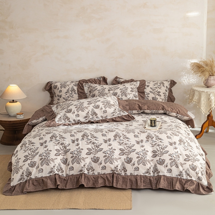 91家纺网 家纺一手货源 找家纺 （总）梦纤绒 2026新款高克重法式复古亚麻花边款四件套