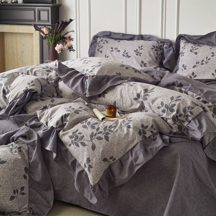 91家纺网 家纺一手货源 找家纺 梦纤绒 2026新款高克重法式复古亚麻花边款四件套 雾漫