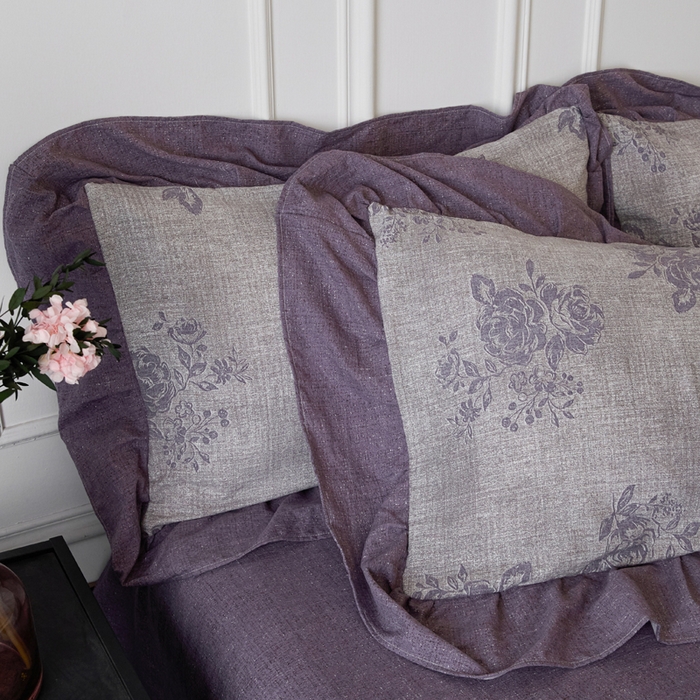 91家纺网 家纺一手货源 找家纺 梦纤绒 2026新款高克重法式复古亚麻花边款四件套 时光紫