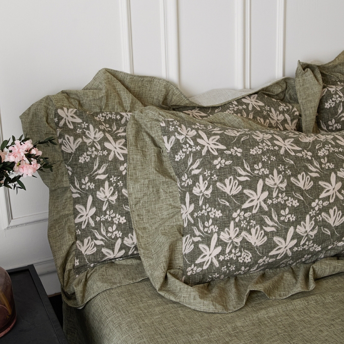 91家纺网 家纺一手货源 找家纺 梦纤绒 2026新款高克重法式复古亚麻花边款四件套 森屿