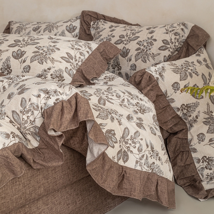 91家纺网 家纺一手货源 找家纺 梦纤绒 2026新款高克重法式复古亚麻花边款四件套 叶影