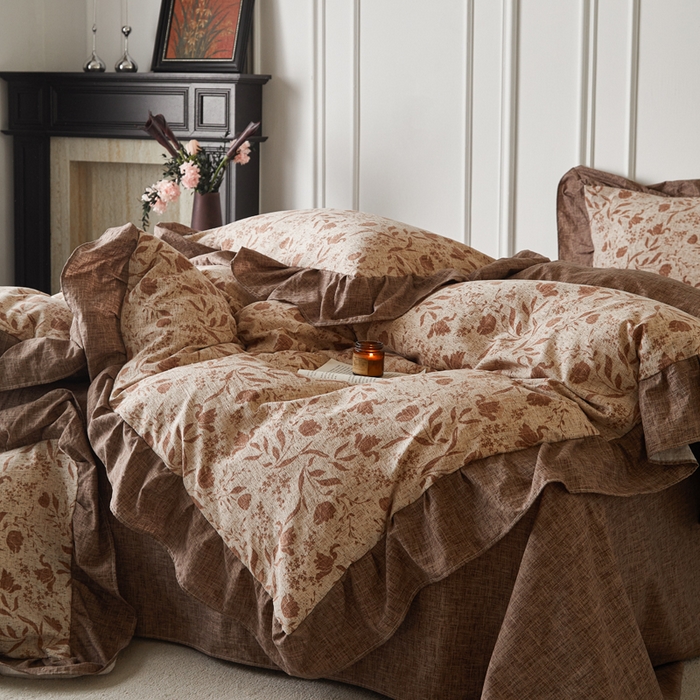 91家纺网 家纺一手货源 找家纺 梦纤绒 2026新款高克重法式复古亚麻花边款四件套 晚风